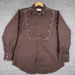 Vintage H Bar C Shirt Mens Large Brown Western Snap Front Pearl Bib Rodeo 70s